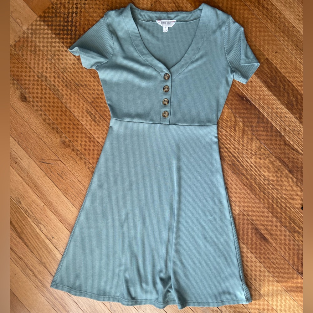 Pink Rose Green Dress